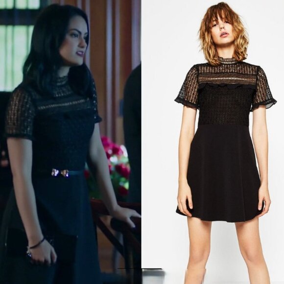 Zara Black Lace Mini Dress XS - Picture 2 of 2